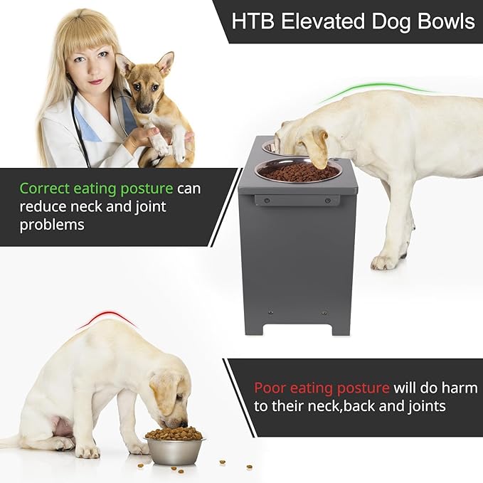 HTB Elevated Dog Bowls,Raised Dog Bowl Stand with 2 Stainless Steel Bowls,Elevated Raised DogBowls for Large Medium Small Sized Dogs