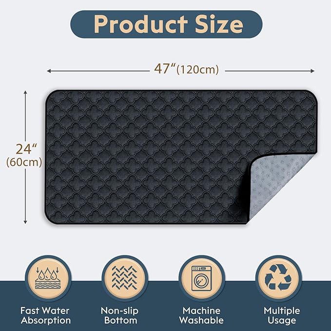 Washable Guinea Pig Cage Liner - 2 Pack Reusable Washable Pee Pads，Waterproof Guinea Pig Bedding for Small Animal - Rabbit Bunny Hamster Puppy (Dark Grey, 24" X 47" - 2 Pack)