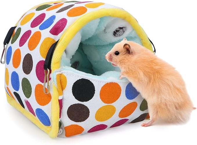 Wontee Hamster Bed Hideout Sugar Glider Hammock Small Animal Warm Bed House for Hamsters Hedgehogs Sugar Glider Gerbils Mice (Large, Colorful Dots)