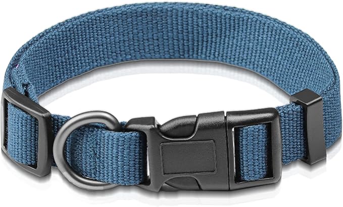 Blue Dog Collar for Medium Size Dog, Breathable, Anti-Odor & Soft, Comfortable for Sensitive Skin Puppies, 90% Bamboo Rayon, Adjustable Quick-Release Buckle Pet Collar for Medium Breeds