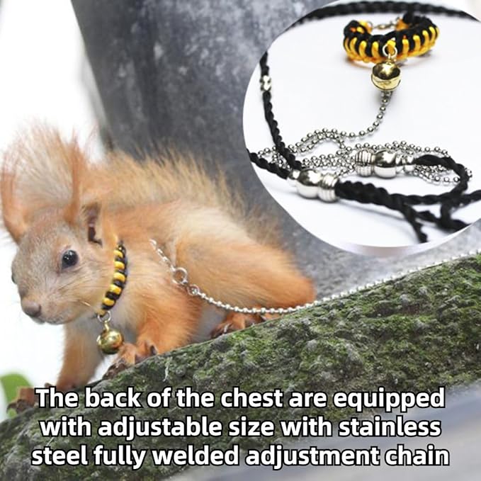 Squirrel Traction Rope Strap Anti-Biting Chain Rope, Small Animal Walking Collar Harness with Lead Leash for Hamster Gerbil Rat Mouse Ferret Chinchilla (Yellow)