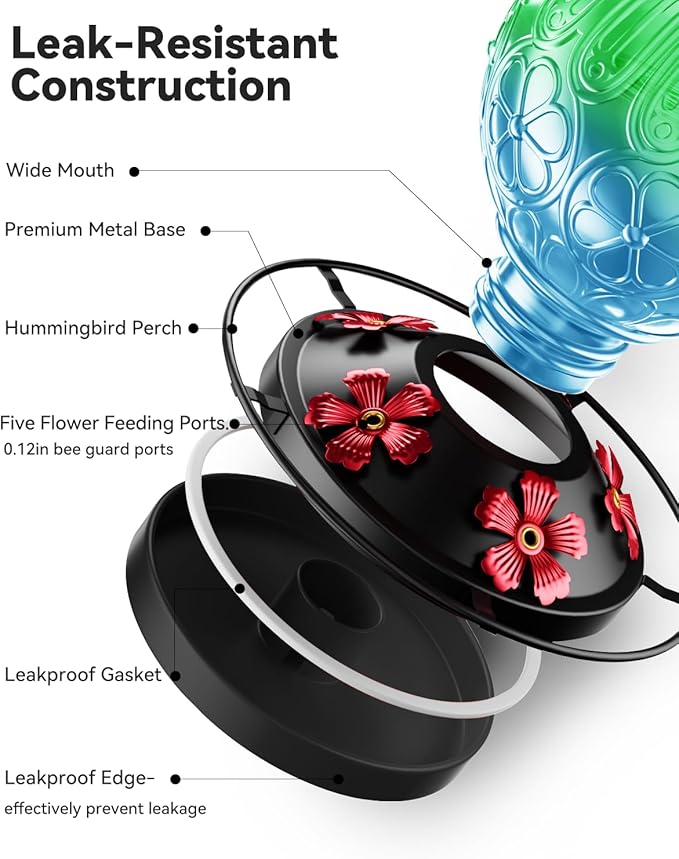 26Oz Hummingbird Feeder for Outdoors, Vintage Glass Bird Feeder with Perch, Durable & Easy to Clean, Hanging Nectar Feeder for Garden, Yard, Deck – Gift for Bird Lovers (Green)