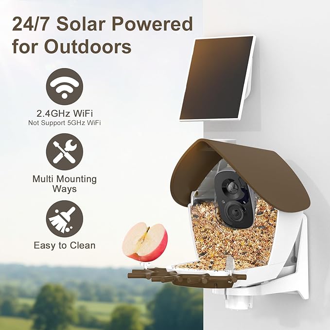 birdsnap® P33 - Bird Feeder with Camera Solar Powered, 2K Video Bird Camera Feeder Live with 32GB Card, AI Identify Feather Species, Auto Record in Backyard, for Birds Lover