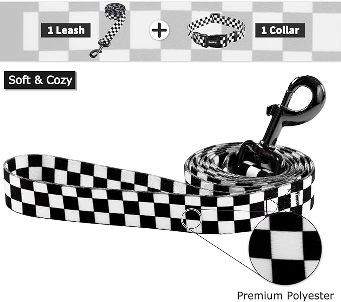 Ihoming Dog Collar and Leash Set for Daily Outdoor Walking Running Training, Chess Board Design for Small Boys Girls Dogs Cats Pets, S-Up to 20LBS