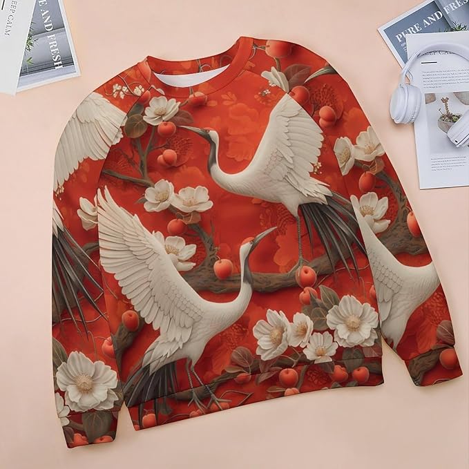 Womens Long Sleeve Tops Y2k Japanese Art Print Sweatshirts Fall Pullover for Women Crewneck Vintage Shirts Boho Tops