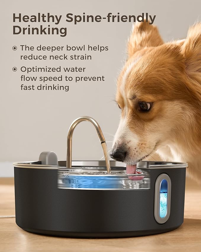 Dog Water Fountain for Large Dogs 7L/236oz Stainless Steel Dog Water Bowl Dispenser Automatic Pet Water Fountain, Multi-Filtration Pet Fountain with Ultra-Quiet Pump (Black)