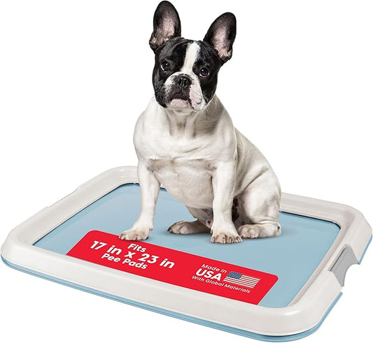 IRIS USA Pee Pad Holder - For Small Sized Dog and Puppy Pee Pads, Secured Latches, Non-Skid Feet, High Polish Finish for Easy Cleaning, Leak Protection, Fits 17"x23" Pad, Blue