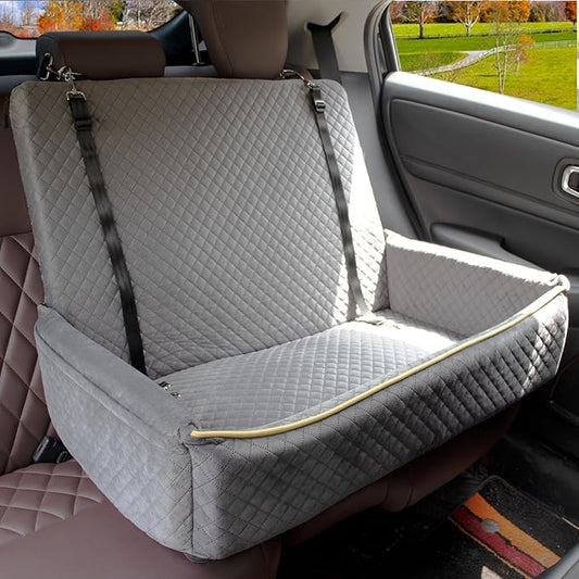 Youvee Dogs Car Seat and Bed 2 in 1,Pet Car Bed for 2 Small or 1 Medium/Large Dog up to 60 lbs,Dog Booster for car Back Seat,Safety,Comfortable,Storage Pocket,Fully Detachable and Washable(Grey)