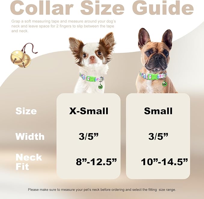 Puppy Collar with Bell，Nylon - Adjustable XXS/XS/S Tiny Dog & Cat Collar for Small Breeds,Soft Pink Collar with Quick-Release Buckle（Spring XS）