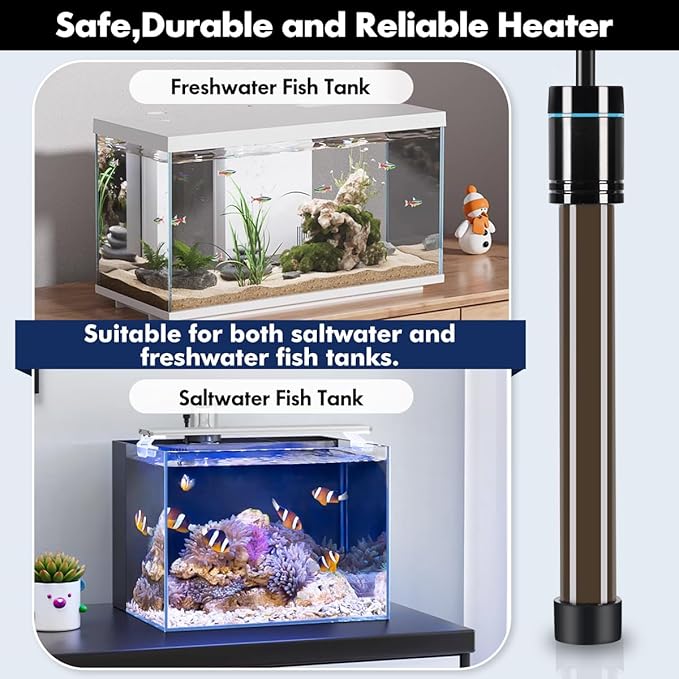 Orlushy 100W Submersible Aquarium Heater, Adjustable Fish Tank Heater with Digital Display External Controller, Overheat Protection and Free Thermometer for 10-20 Gallon Freshwater and Saltwater Tank