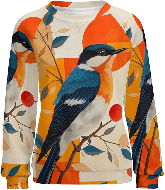 Womens Long Sleeve Tops Y2k Japanese Art Print Sweatshirts Fall Pullover for Women Crewneck Vintage Shirts Boho Tops