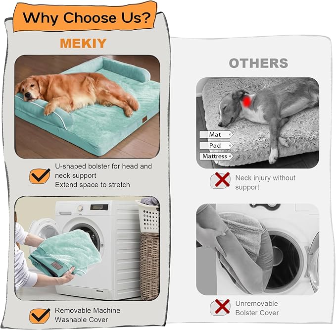 Orthopedic Large Dog Bed Washable: Large Size Dog Beds with Removable Washable Cover, XXLarge Orthopedic Aqua Blue Dog Beds for Big Pet Dogs