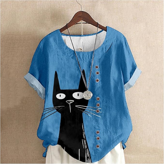 Japanese Print Women Summer Shirts Flower Bird Graphic Plus Size Tunic Tops Crewneck Short Sleeve Blouses