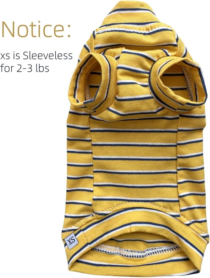 Vintage Stripes Sphynx Hairless Cats Shirt Cotton Cat Turtleneck Pet Clothes Kitten T-Shirts with Sleeves for Sphynx Cornish Rex, Devon Rex, Peterbald (Yellow Stripe, X-Small (Pack of 1))