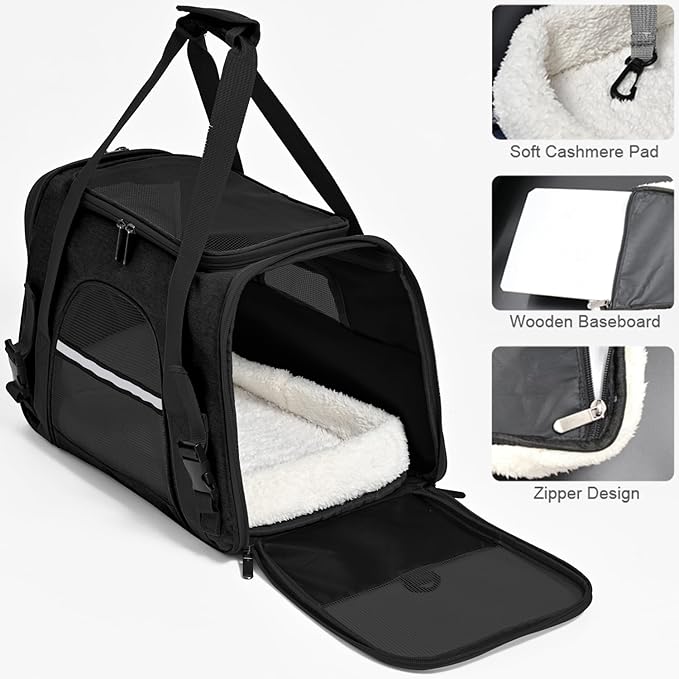Dog Cat Carrier Soft for Small Pet Up to 16 Lbs TSA Airline Approved Travel Carrier Collapsible Puppy Car Mesh Bag 17.5 * 10.2 * 11.4 inch - Black