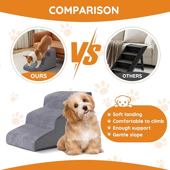 Pet Stairs, Dog Stairs for Small Dogs, Dogs Steps, 5-Step Curved Dog Ramp for Bed, Couch, Sofa, Car and Chairs, Non-Slip Bottom Design, Cat Scratching Board, High Density Foam Portable Pet Step, Grey
