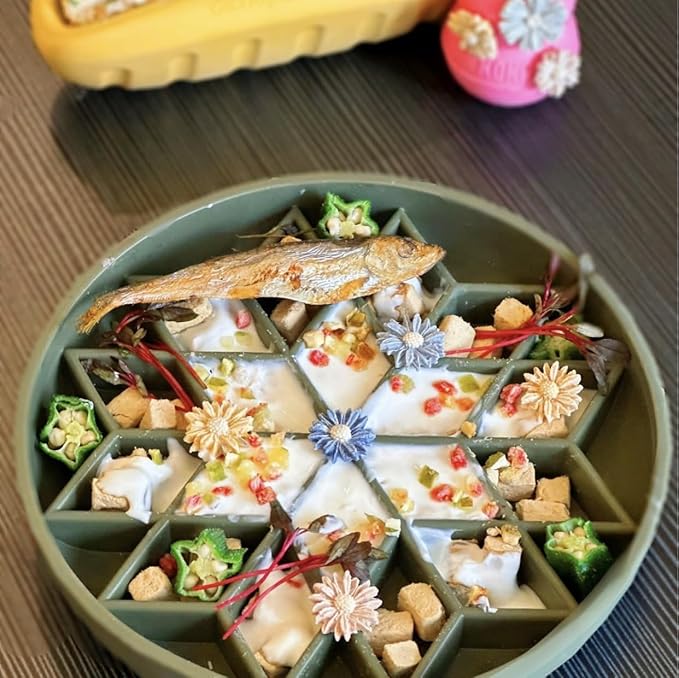 OHMO Slow Feeder Dog& Cat Bowl, Silicone Puppy Cat Food Bowl with Anti-Slip Suction Cup Slow Down Small Dogs Eating, Anti Choking (S-Diamond,Coral)