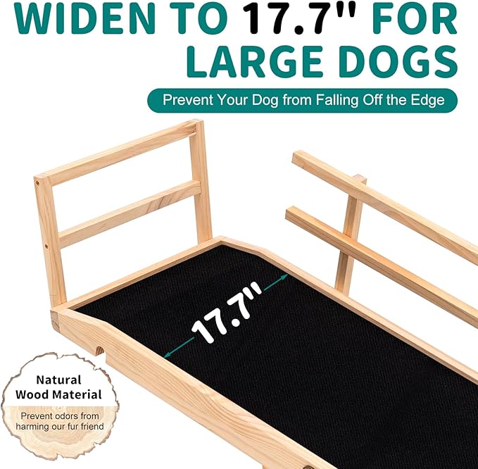 Dog Ramp for Bed, Adjustable Pet Ramps for Dog to Get on Bed, Non-Slip Rubber Surface - Folding Wooden Dog Ramp for Small/Large/Old Dogs, Adjustable up to 27.5 inch High Beds, Safety Railings