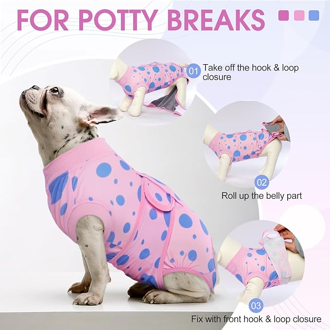 Kuoser Dog Surgery Recovery Suit, Anti Licking Pet Surgical Suit for Dogs Male Neuter, Female Dog Surgery Suit for Spay Subsititute E-Collar Cone, Dogs Body Suits After Surgery Pink Polka Dot 2XL