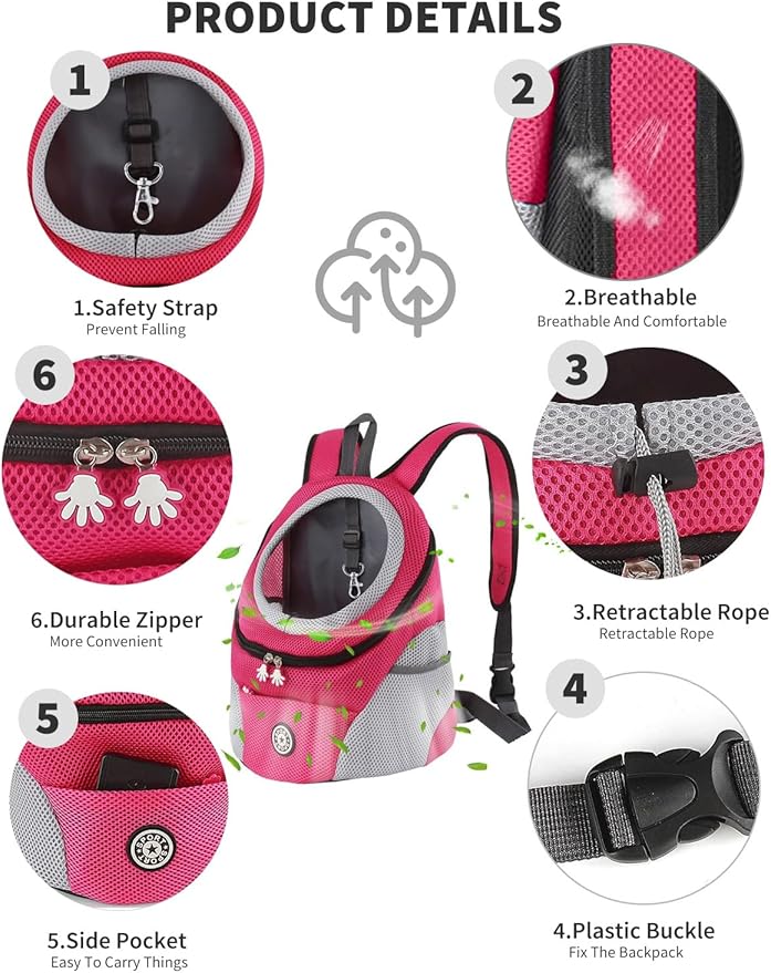 Pet Carrier Backpack,Breathable Dog Backpack Carrier with Adjustable Straps,Side Storage Pockets,Dog Head-Out Backpacks with Safety Belt,Puppy Front and Back Carriers for Small Dogs Cats