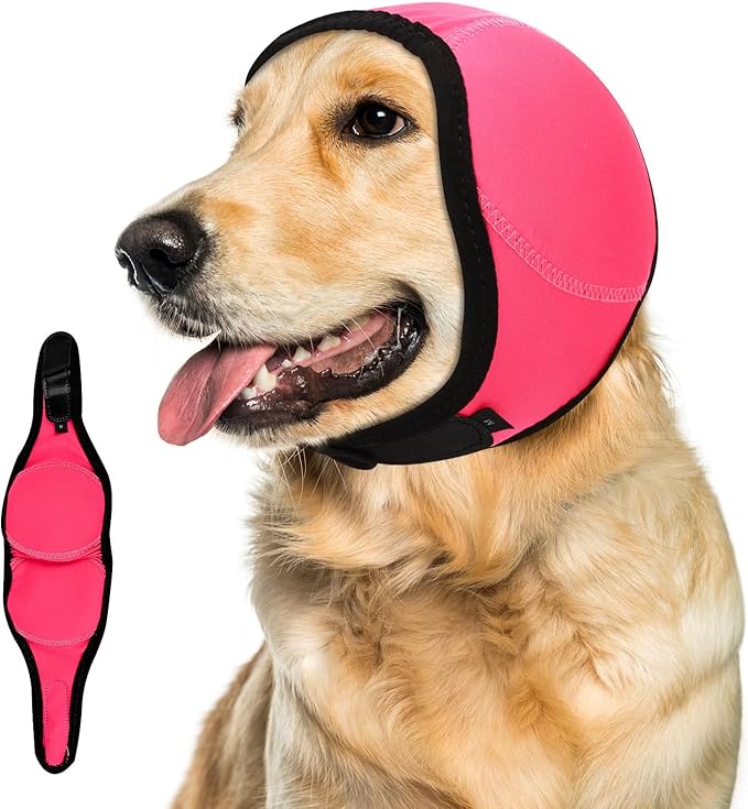 Dog Ear Muffs Noise Protection, No Flap Ear Wraps Cover for Dogs Bath Grooming, Adjustable Dog Calming Hoodie Hematoma Anxiety Firework Thunder,Waterproof Dogs Shower Cap Drying Swimming Bathing (MP)