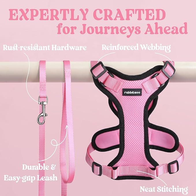 rabbitgoo Cat Harness and Leash for Walking, Escape Proof Soft Adjustable Vest Harnesses for Cats, Easy Control Breathable Reflective Strips Jacket, Pink, S