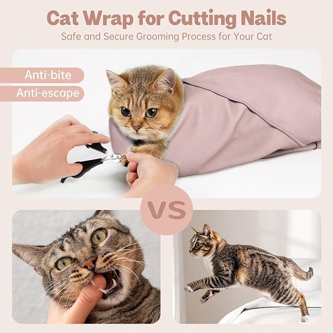 Paw Legend 27.6" Cat Wrap for Grooming Cat Wrap for Cutting Nails Cat Restraint for Nail Clipping Self Adhesive Blanket Restraint Cloth for Cats Within 15lbs