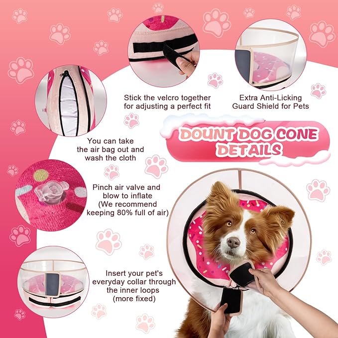 Inflatable Dog Cone Collar with Detachable Enhanced Anti-Licking Shield, Soft Neck Donut Collar for Dogs After Surgery, Adjustable Dog Cone Alternative for Large Medium Small Dogs & Cats