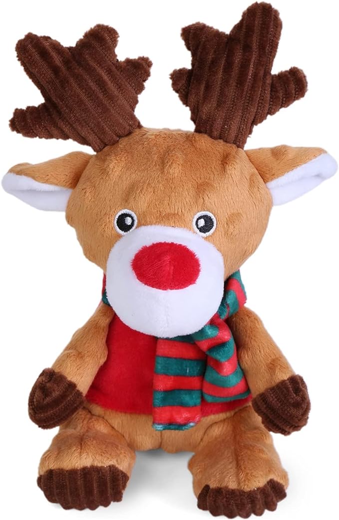 Blnboimrun Christmas Reindeer Plush Dog Toy with Squeaker, Holiday Chew Toys for Puppy Teething, Interactive Stuffed Animal with Crinkle Paper for Small Medium Dogs, Best Gift for Pets