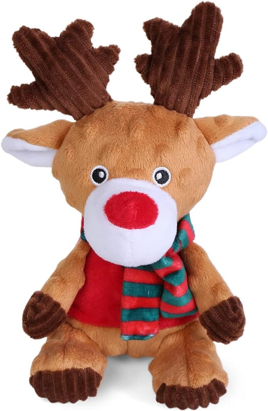 Blnboimrun Christmas Reindeer Plush Dog Toy with Squeaker, Holiday Chew Toys for Puppy Teething, Interactive Stuffed Animal with Crinkle Paper for Small Medium Dogs, Best Gift for Pets
