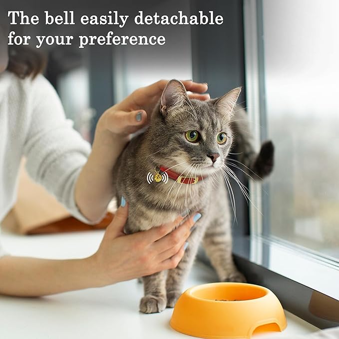 OOPSDOGGY Rolled Leather Cat Collar with Bell - Reflective Kitten Collar with Safety Elastic Strap - Adjustable Small Pet Collars for Boy Girl Cats (Burgundy)