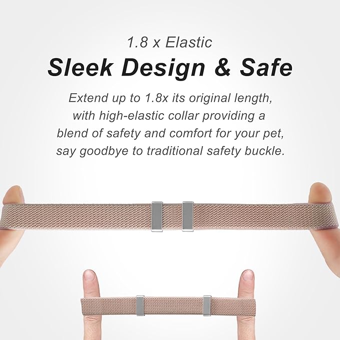 AirTag Cat Collar,Ultra Elastic Cat Tracker Collar with Apple Air Tag Holder, [Lightweight][Scratch Resistant] Stepless Adjustable GPS Pet Collar for Cats Kittens (Khaki)