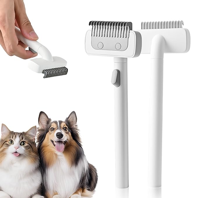 Cat Brush cat grooming supplies Gently Removes Loose Undercoat Mats, Tangled Hair and Soothes Skin. Ideal for Long and Short Haired Pets. (White)
