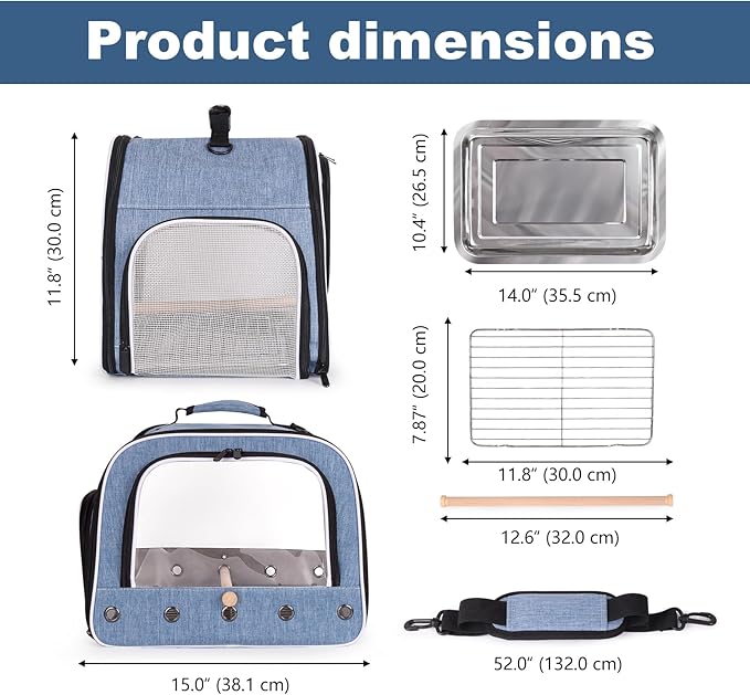 halinfer Bird Travel Carrier Cage for Large Size Parrot, Portable Bag with Metal Tray and Grate to Carry and Transport Medium and Large Birds Like African Grey, Long Tail Cockatiel and Parrot
