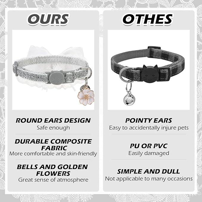 EXPAWLORER Cat Collar Breakaway,Adjustable Soft Lace Cat Collars for Girl Cats with Heart Accessory,Safety Quick Release Cute Pet Collar for Kitten,Small Dog