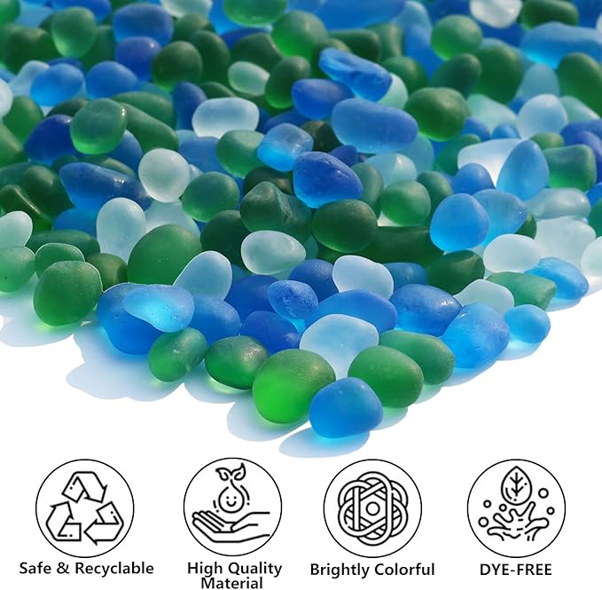 Sea Glass Stones - 2.9LB/46.4oz Green Mixed Frosted Glass Pebbles Gemstones - Perfect for Aquarium Rocks, Fish Tank Gravel, Vase Fillers, Seaglass DIY Crafts, and Home Decor