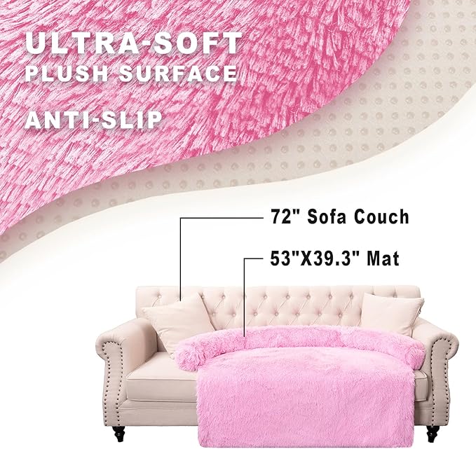 Tinaco Luxurious Calming Dogs/Cats Bed Mats, Dog Pad Washable Removable Couch Cover, Plush Long Fur Mat for Pets, Waterproof Lining, Perfect for Small, Medium and Large Dogs and Cats (Pink, 53"x39")