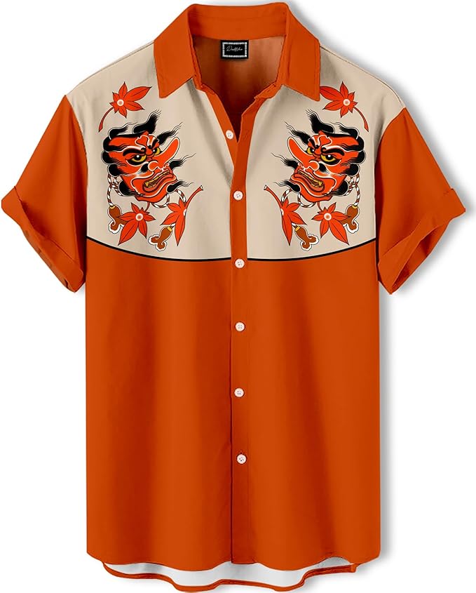 Men’s Hawaiian Shirt Western Cowboy Symmetrical Print Short Sleeve Button Down Casual Beach Holiday Summer Shirt