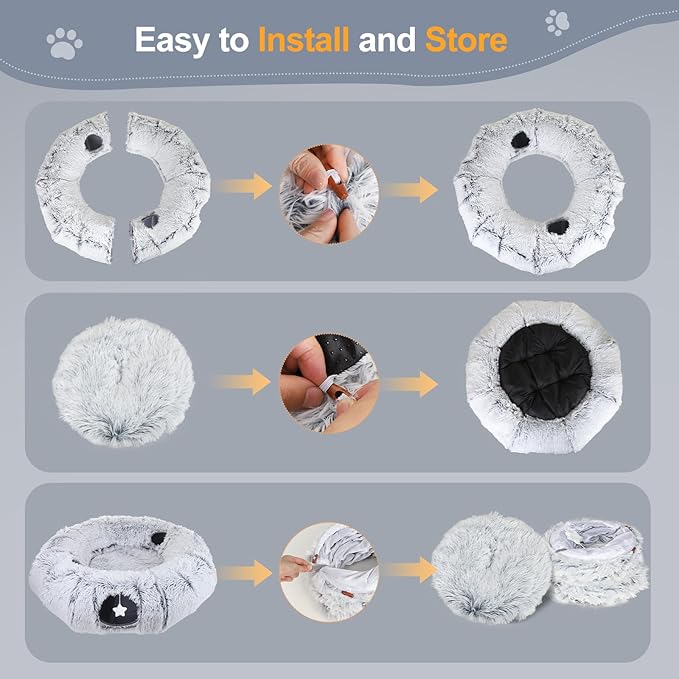 Cat Tunnel Bed for Indoor Cats, XL Christmas Tree Skirts Washable Warm Soft Indoor Cat Donut Tunnel, Multifunctional Cat Interactive Playground Toys for Felines Pet Christmas Tree Decoration