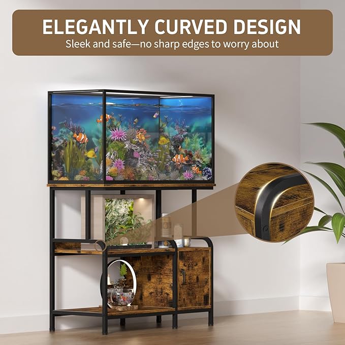 40-50 Gallon Fish Tank Stand，750 lbs Capacity Aquarium Stand，Heavy-Duty 3-Level Reptile Stand with Built-in Storage，36.8×15.7×31.5" Steel Terrarium Stand，Retro Brown