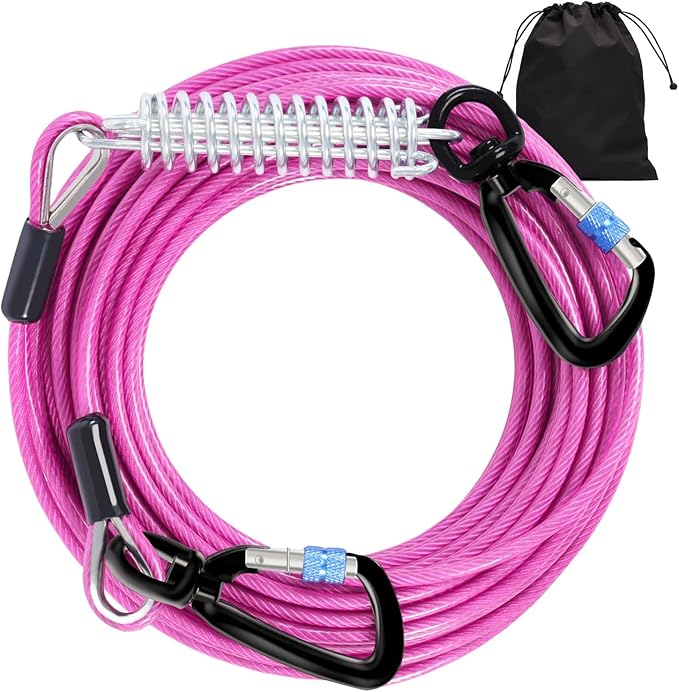 Snagle Paw Heavy Duty Dog Leads - 100FT-1000LBS, Tie Out Cable with Swivel Lockable Hook & Spring, Chew Proof Chain for Outside Dog Run