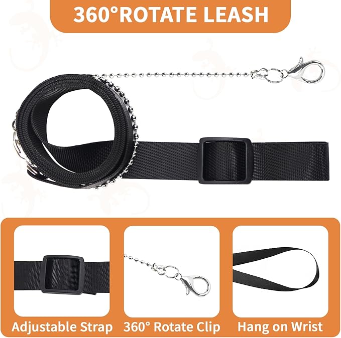 3 Pack Bearded Dragon Leash and Harness Set for Small Animals, 6.5FT Leash with 3 Sizes Adjustable Harness for Lizard Walking Adventure, Soft Vest Clothes for Squirrel Reptile Lovers -Black