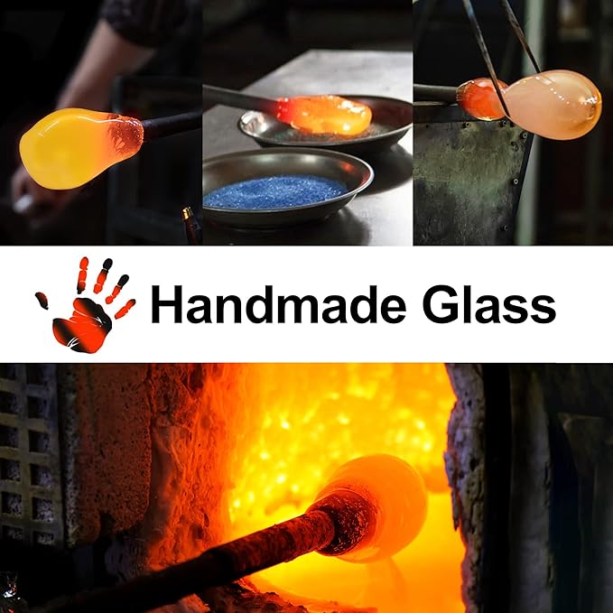 LUJII Hummingbird Feeders for Outdoors, Blown Glass Hummingbird Feeder for Outside Hanging with Ant Moat, Leak Proof & Anti Rust Metal Base, 25 fl.oz Capacity, Gifts for Bird Lovers or Gardeners, Red