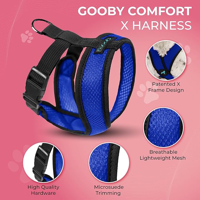Gooby Comfort X Head In Harness - Blue, Medium - No Pull Small Dog Harness, Patented Choke-Free X Frame - Perfect on the Go Dog Harness for Medium Dogs No Pull or Small Dogs for Indoor and Outdoor Use