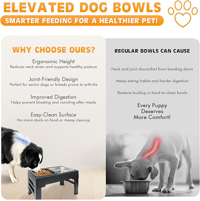 Elevated Dog Bowls with 3 Adjustable Heights, Raised Bowl Stand for Medium & Large Dogs, 1L Food and Water Feeder, Adjustable Pet Dish Station-Grey