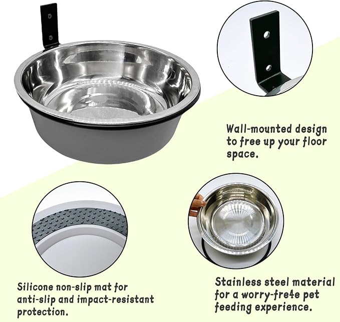 Wall Mounted Dog Bowls-2 * 48 Oz, Stainless-Steel Raised Adjustable Height Dog Food and Water Bowls, Elevated Pet Comfort Feeding Bowl for Medium Large Dogs Cats