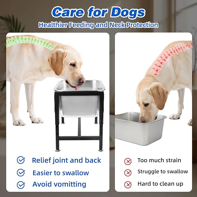YUEPET 3 Gallon Elevated Dog Water Bowl for Large Extra Large Dogs Stainless Steel Dog Bowl with 4 Heights Adjustable Metal Anti-Slip Stand Pet Food Bowl for Joint Pressure Relief Indoor Outdoor Use