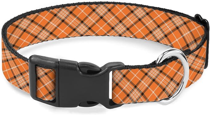 Orange Black Plaid Gingham Thanksgiving Dog Collars Soft Adjustable Collar Strap for Small Medium Large Dogs Cats Pet