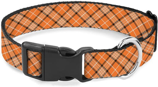 Orange Black Plaid Gingham Thanksgiving Dog Collars Soft Adjustable Collar Strap for Small Medium Large Dogs Cats Pet