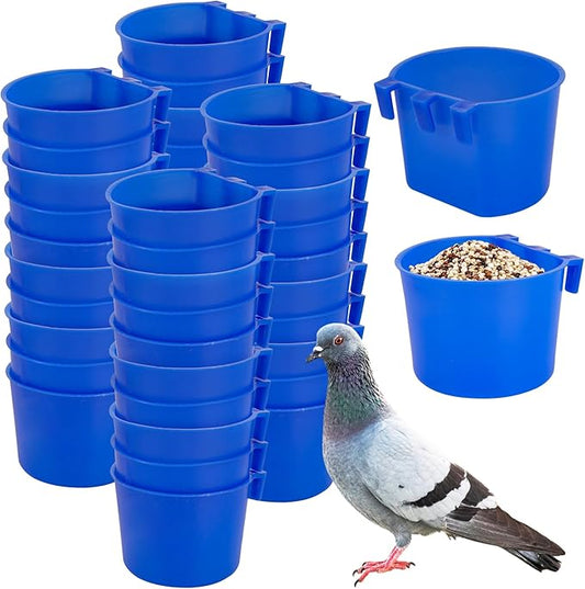 40 Pcs Cage Cups Birds Feeders Bird Water Dispenser Hanging Quail Waterer Plastic Chicken Feeding Watering Dish for Small Coop Parrot Parakeet PET Poultry Pigeon Gamefowl Food Seed Bowl Supplies(Blue)